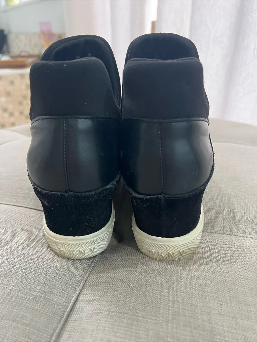 DKNY Black Slip-On Platform Sneakers with Logo Strap